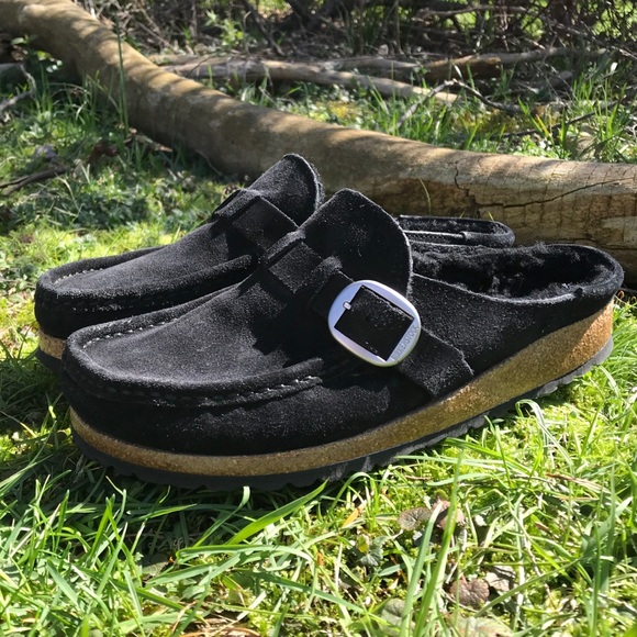 Birkenstock Black Leather Buckley Shearling Clog Size 7/7.5 - Picture 8 of 12